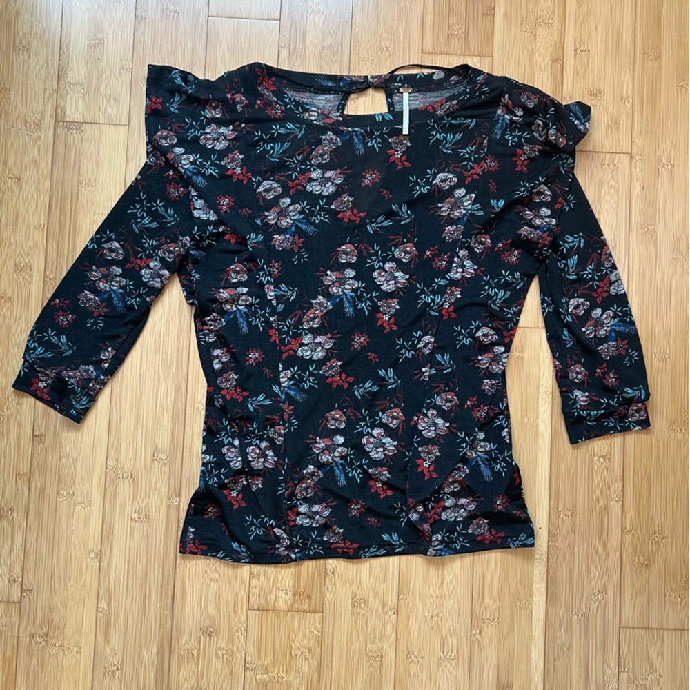 Free People Black Floral Blouse Size S